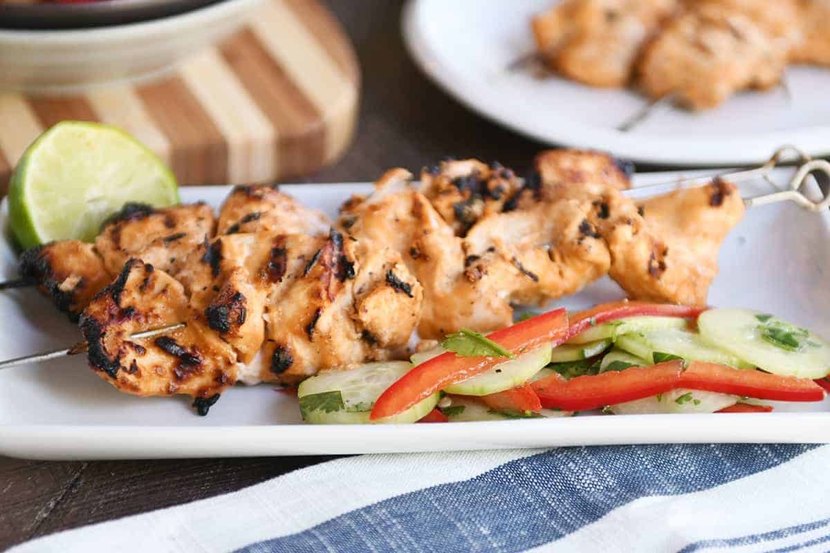 Almond Coconut Milk Chicken Satay with Quick Cucumber Salad