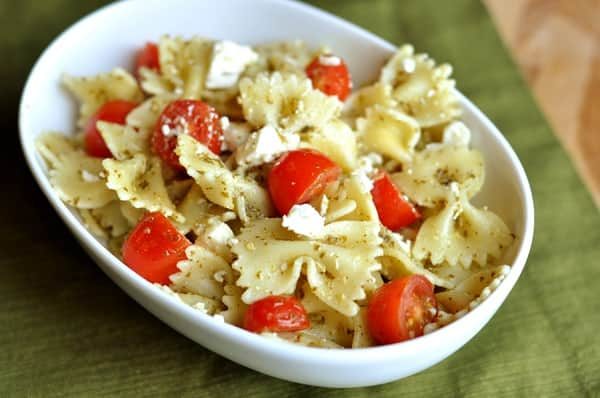 Pesto Bowties with Feta and Tomatoes