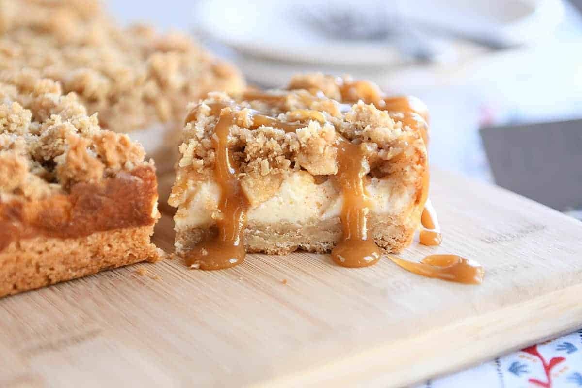 Caramel Apple Cheesecake Bars with Streusel Topping