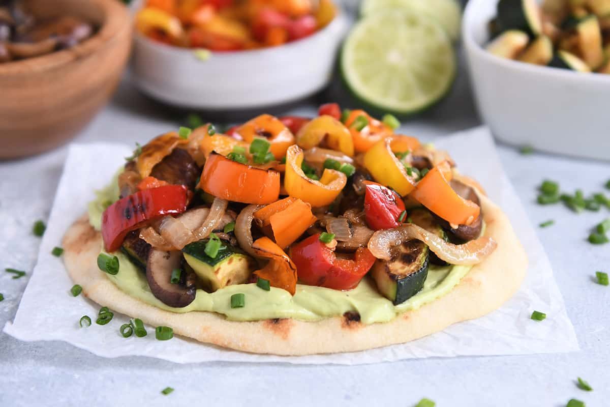 Creamy Avocado Roasted Vegetable Flatbread