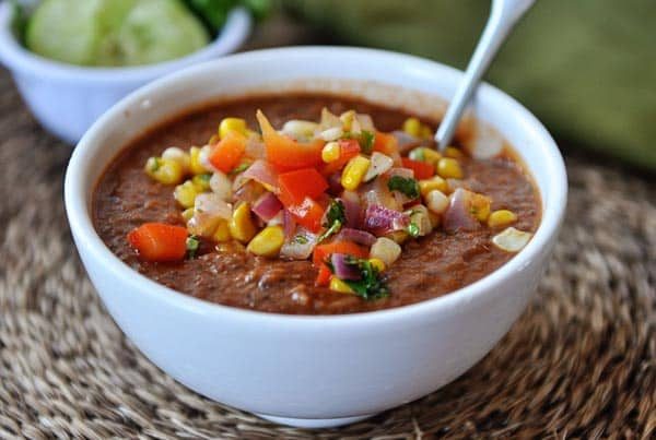 Fire-Roasted Tomato and Black Bean Soup with Fresh Salsa