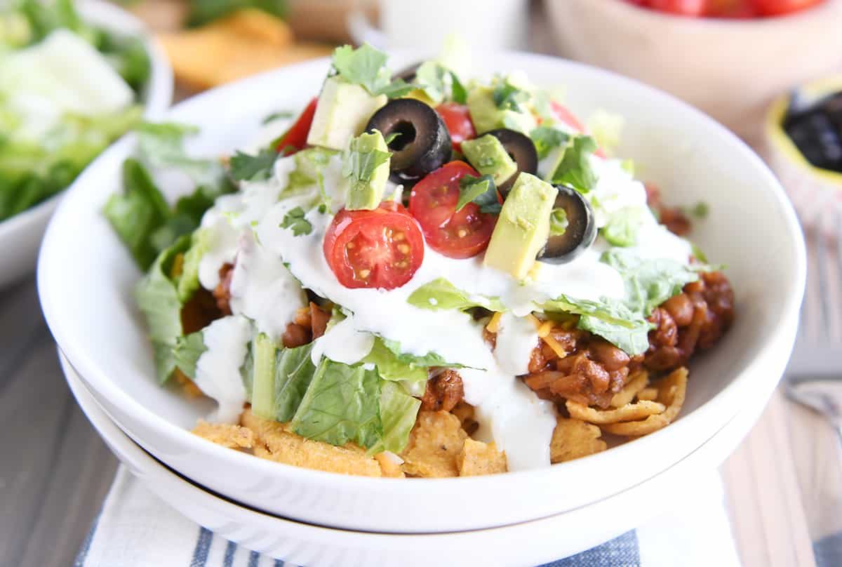Floating Taco Bowls with Creamy Lime Dressing