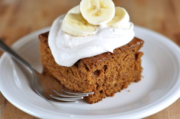 Gingerbread with Cinnamon Whipped Cream and Bananas