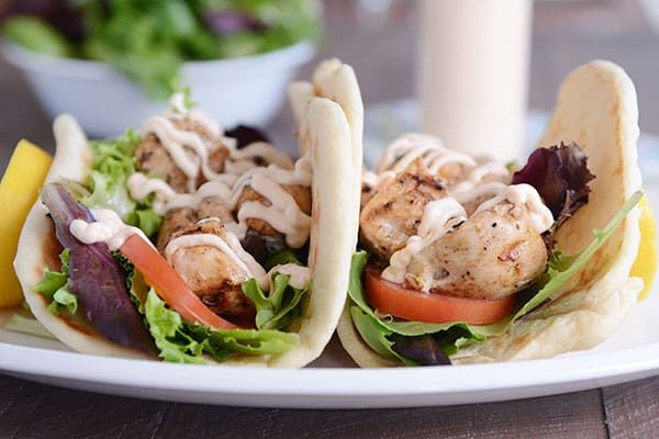 Grilled Lemon Chicken Wraps with Spicy Garlic Sauce