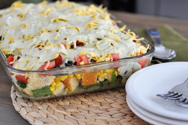 Mexican Cornbread Layered Salad