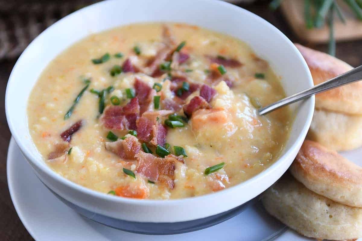 Loaded Cheesy Cauliflower Soup