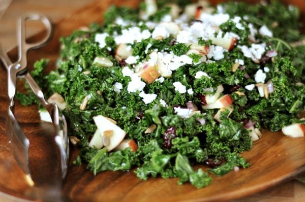 Massaged Kale and Craisin Salad with Feta Cheese