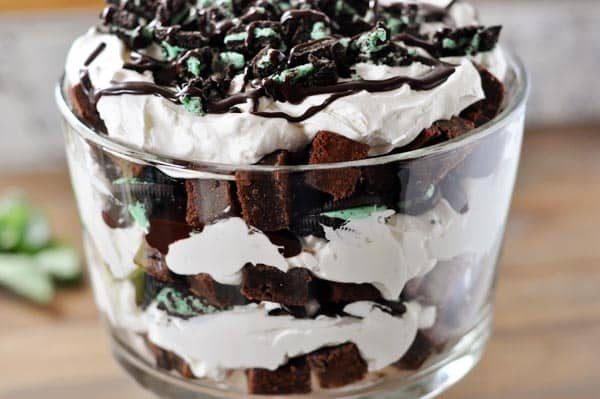 Mint Brownie and Oreo Hot Fudge Trifle