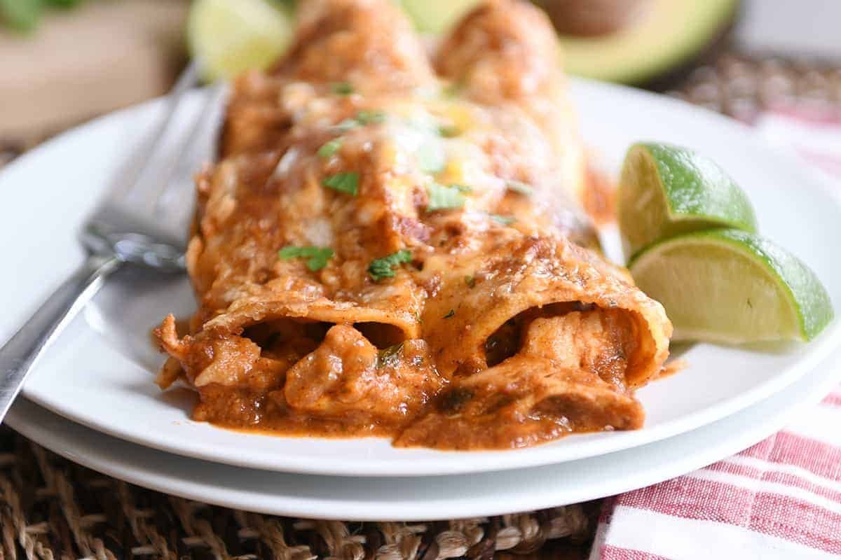 The Best Red Sauce Chicken Enchiladas