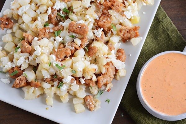 Roasted Red Pepper and Pesto Hash Browns with Sausage and Feta