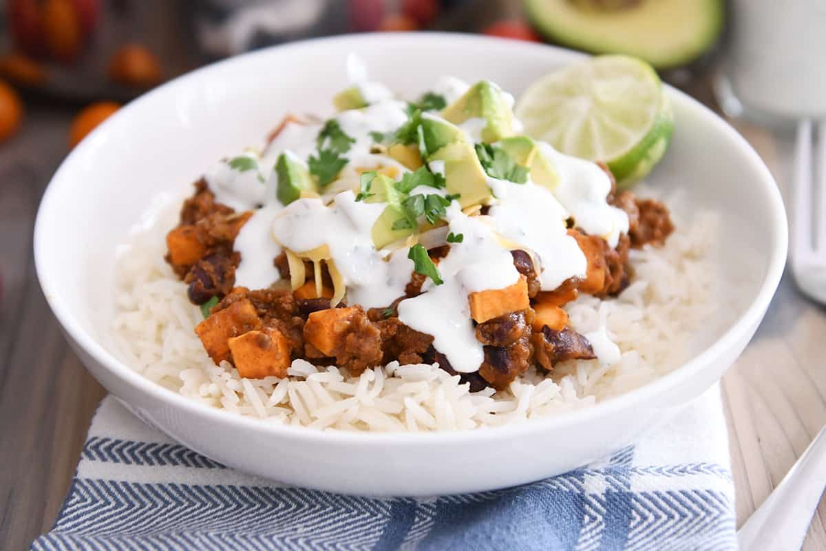 Skillet Sweet Potato and Black Bean Burrito Bowls