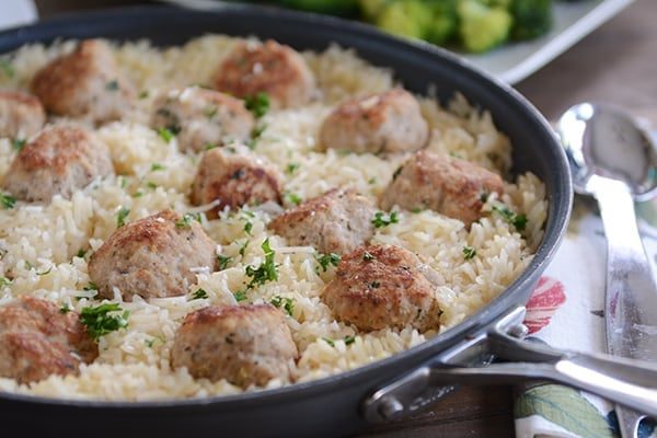 Skillet Turkey Meatballs with Lemon Rice