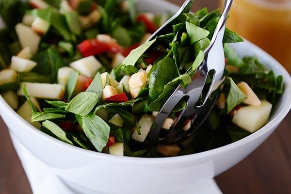 Chopped Spinach and Smoked Gouda Salad with Honey Dijon Vinaigrette