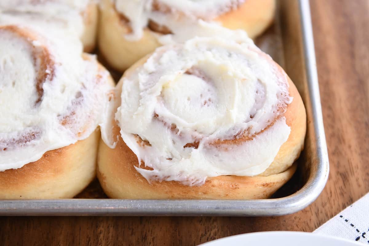 Vanilla Pudding Cinnamon Rolls with Cream Cheese Frosting