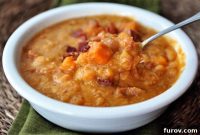 Hearty Slow Cooker Ham Sweet Potato White Bean Soup with Crispy Bacon