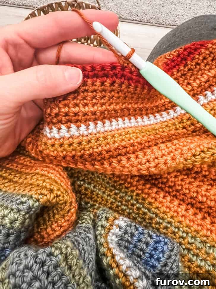A beautifully crafted temperature blanket, displaying a spectrum of colors that represent daily temperatures over time.