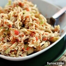 Small, inviting image of the finished creamy coleslaw.