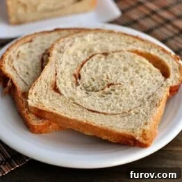 Homemade Cinnamon Swirl Bread ready to be served.