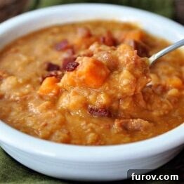 Ham, Sweet Potato and White Bean Soup with Bacon