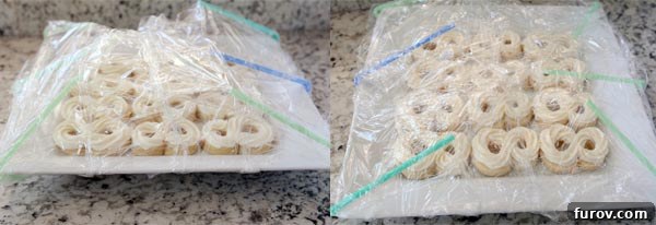 Preserve the Beauty of Your Cupcakes and Cookies During Storage 5 two trays of frosted sugar cookies covered with straws and saran wrap to protect the frosting.