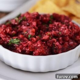 Yummy Fresh Cranberry Salsa with tortilla chips