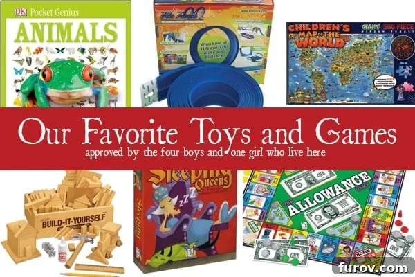 Smiling children playing with recommended toys and games