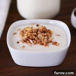 A bowl of homemade yogurt with granola and berries.