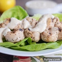 Grilled Lemon Chicken Skewers with Yogurt-Hummus Sauce