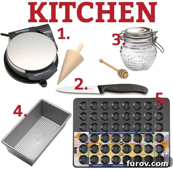 A collection of various kitchen items and gifts laid out on a table, ready for gifting.