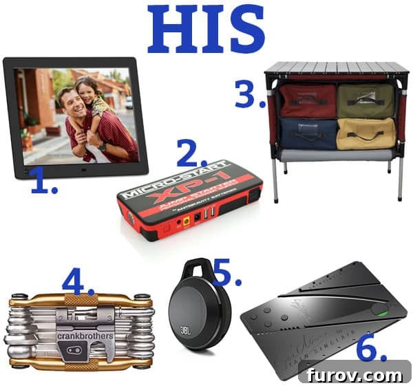 A curated selection of unique gifts for men, including tech gadgets and outdoor gear.