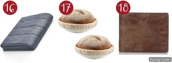 Mel's Festive Finds: A Couple's Gift Guide 8 a comforting weighted blanket, traditional proofing baskets for artisan bread, and a durable leather wallet for men