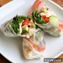 Plate of fresh Vietnamese spring rolls with dipping sauce.