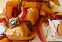 Pineapple Glazed Sweet and Sour Chicken with Red Onion
