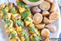 Moroccan Chicken Skewers with Zesty Green Sauce