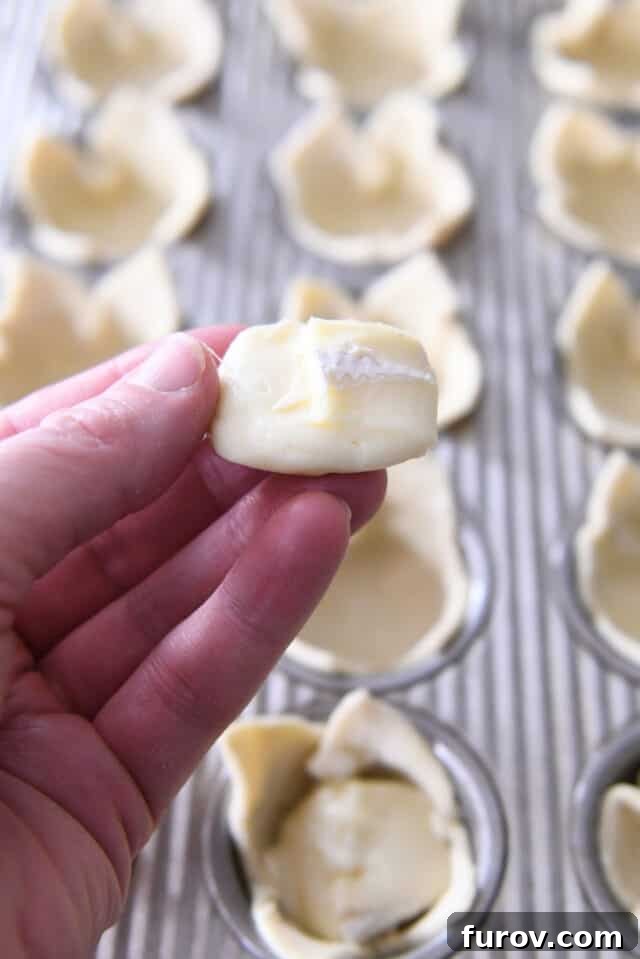 Sweet & Savory Brie Cranberry Puffs 5 Piece of brie cheese pressed into disc.