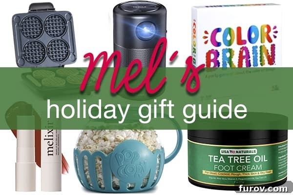 A beautifully arranged selection of unique gift items featured in the holiday gift guide, including games, kitchen tools, and lifestyle products, set against a festive backdrop.