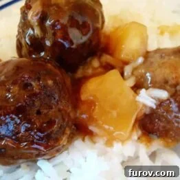 Delicious Pineapple Meatballs ready to serve.