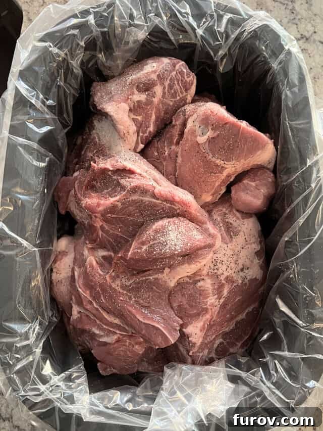Girls' Camp Food Planning: Menus, Tips and Resources for Large Groups 7 Pork shoulder in lined roasting pan.