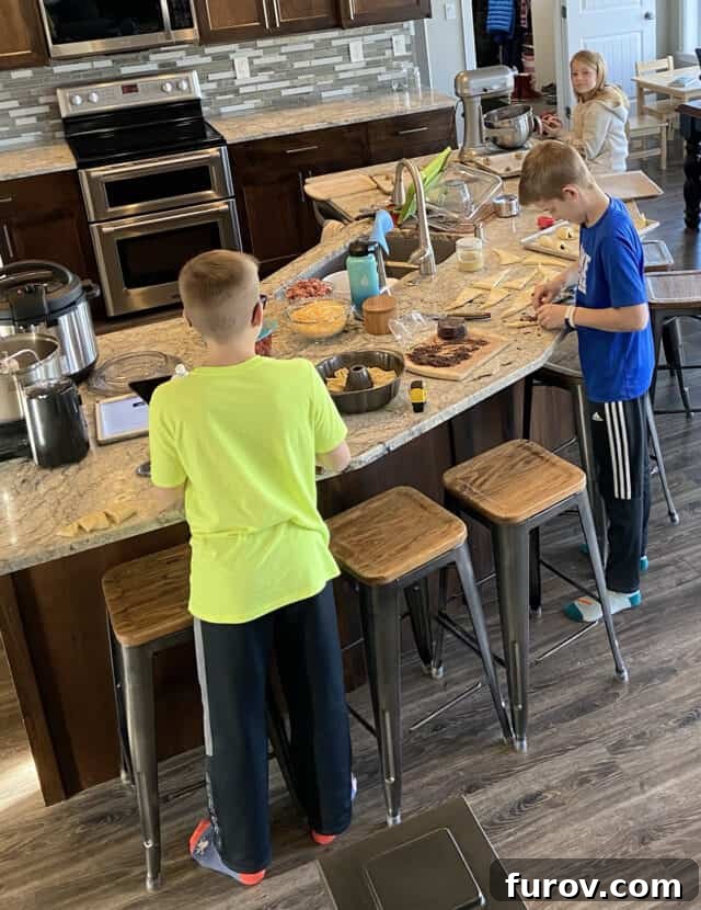 Kids cooking in the kitchen. 