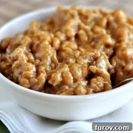 A small bowl of classic Boston Baked Beans, garnished slightly.