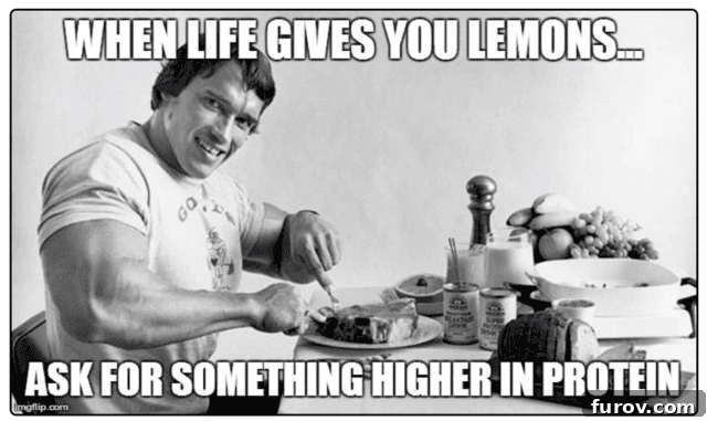 Friday Musings and Big Cookbook News 10 A humorous meme highlighting the importance of protein intake.