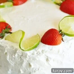 Strawberry-Lime Cream Cake, a light and luscious dessert.