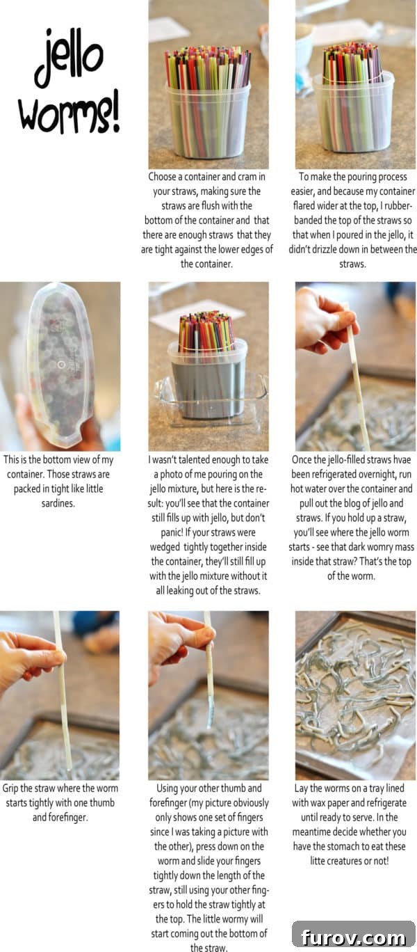 a step-by-step tutorial with pictures and text of how to make Jello worms