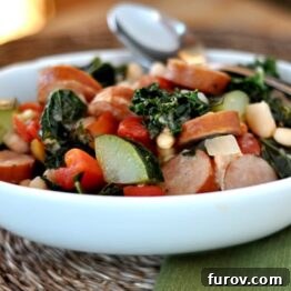 A small image of the white bean and sausage ragout to accompany the recipe card.