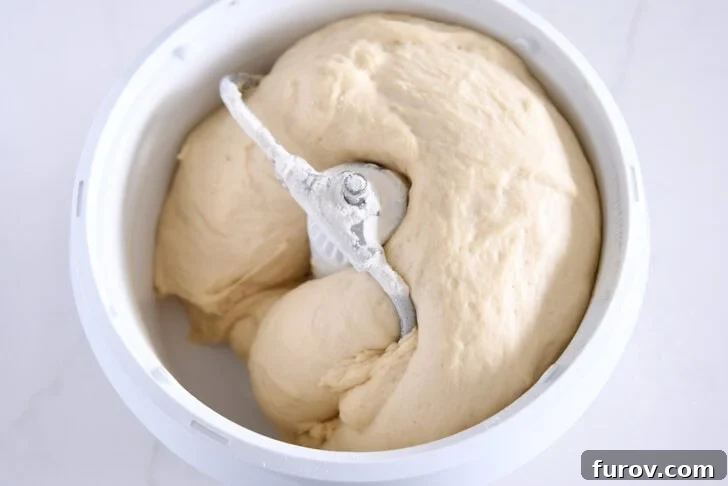 The soft, buttery yeast dough for raspberry sweet rolls.