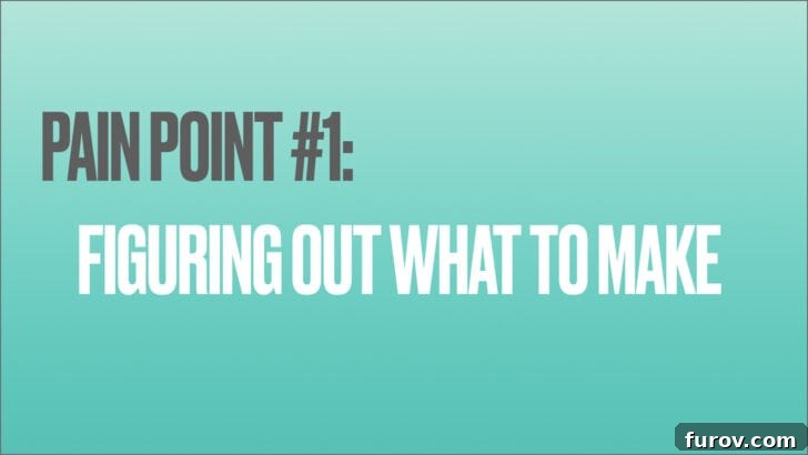 Teal background with Pain Point #1: Figuring out what to make. This section focuses on meal planning strategies.