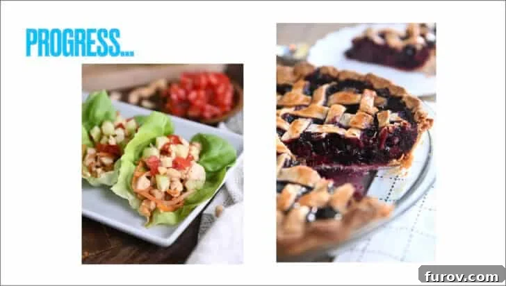 White background with two improved food photos and the title: Progress. This image demonstrates the visual improvement in the author's food photography over time.