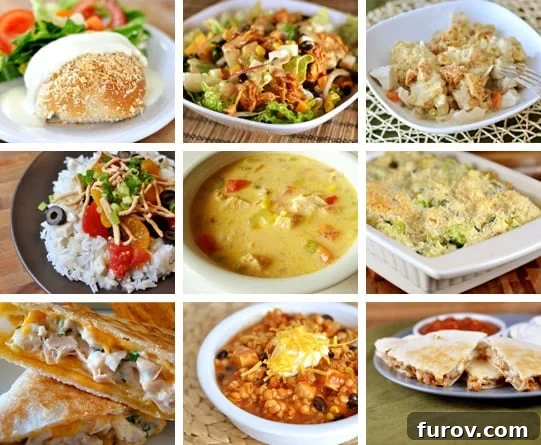 Thanksgiving Leftovers JPG collage of 9 pictures that show recipes using turkey