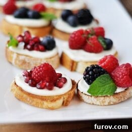 Sweet Berry Bruschetta with pomegranate, raspberries, blackberries, and blueberries