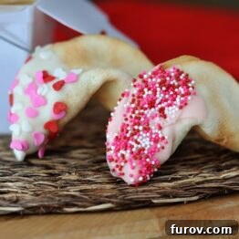 Homemade Fortune Cookies dipped in sprinkles.